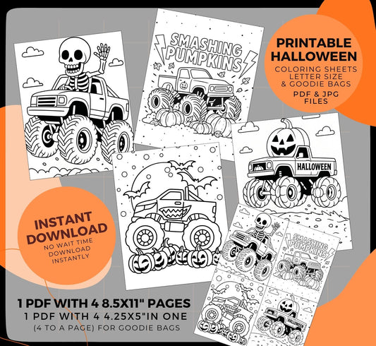 Halloween Monster Truck Coloring Pages - Instant Download