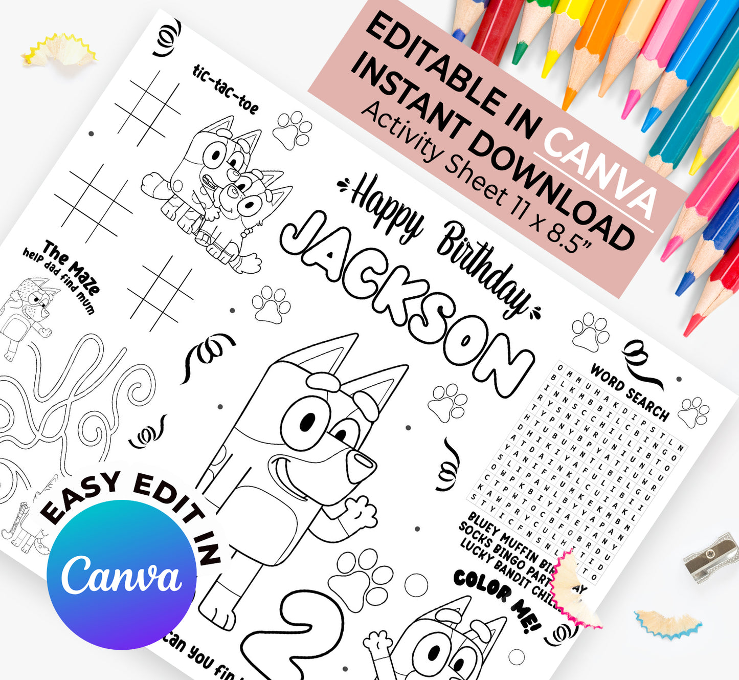 Bluey Activity Sheet (Edit In Canva & Instant Download)