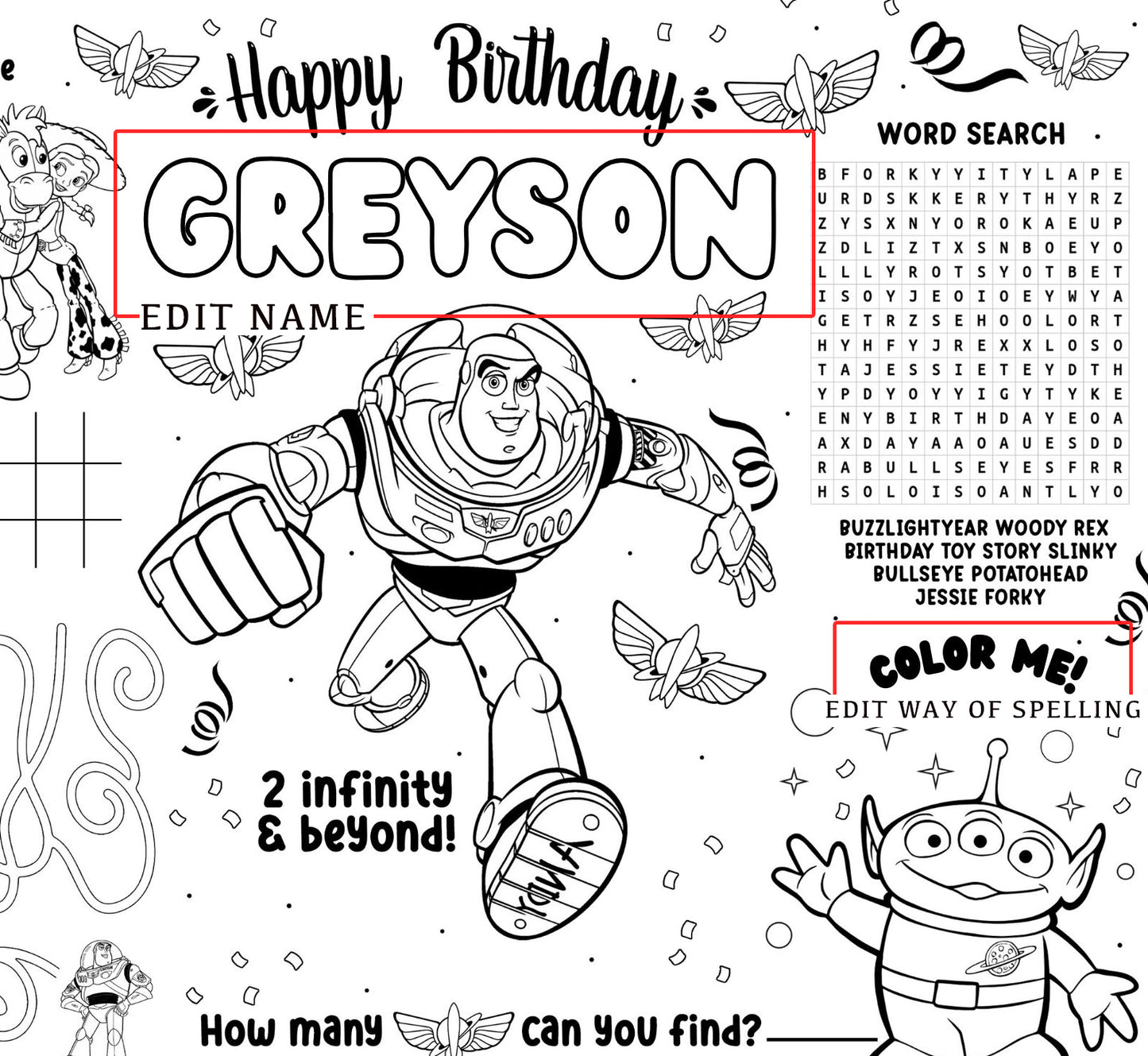 Buzz Lightyear Activity Sheet (Edit In Canva & Instant Download)