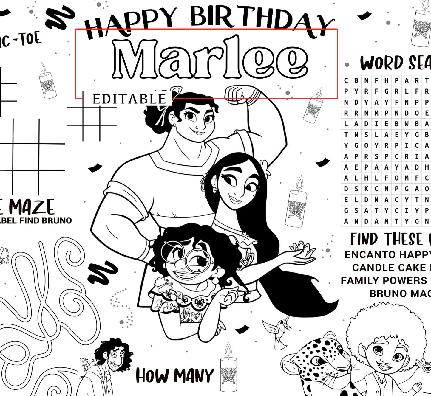 Encanto Activity Sheet (Edit In Canva & Instant Download)