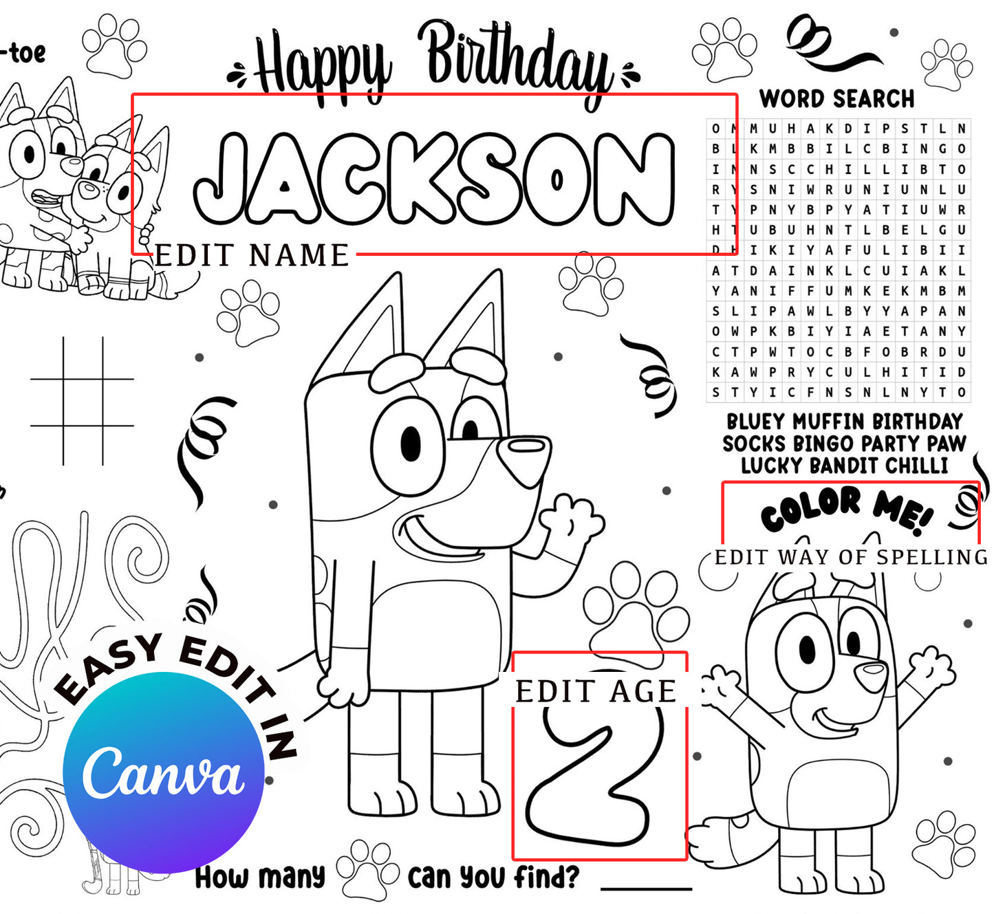 Bluey Activity Sheet (Edit In Canva & Instant Download)
