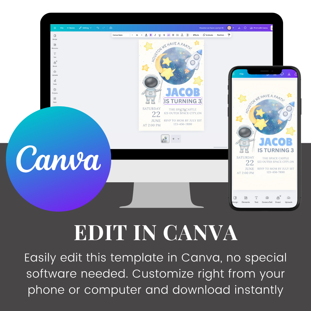 Space Birthday Invitation | Editable Astronaut & Rocket Party Invite | Outer Space Theme | Printable Kids Invitation | Instant Download