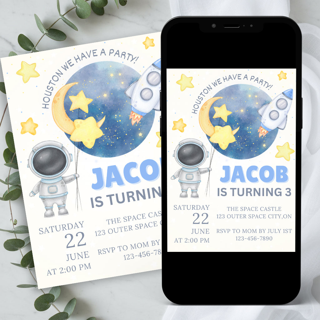 Space Birthday Invitation | Editable Astronaut & Rocket Party Invite | Outer Space Theme | Printable Kids Invitation | Instant Download