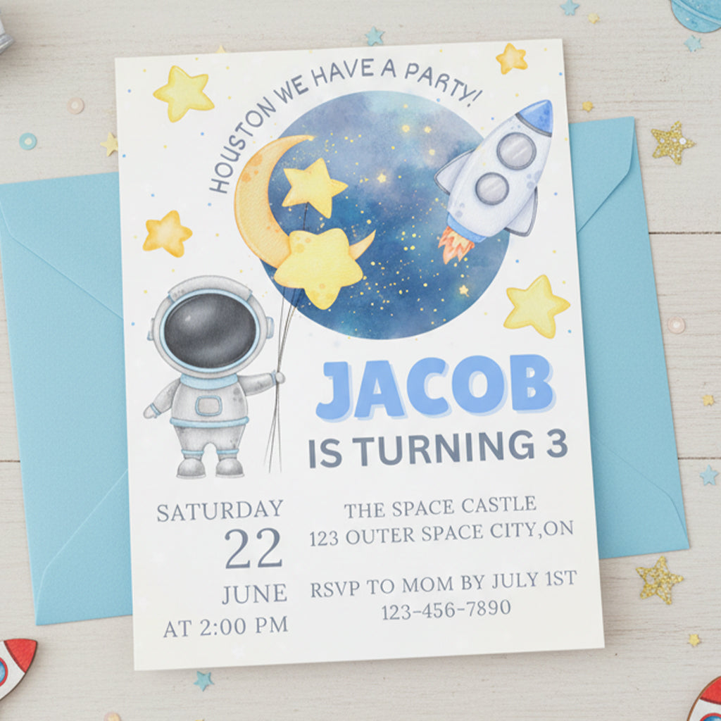 Space Birthday Invitation | Editable Astronaut & Rocket Party Invite | Outer Space Theme | Printable Kids Invitation | Instant Download