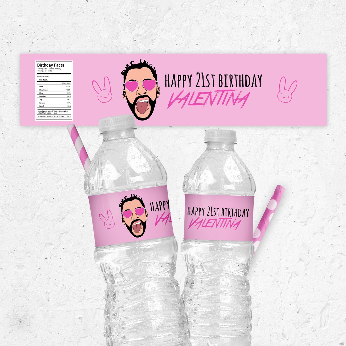 Pink Bad Bunny Printable Water Label