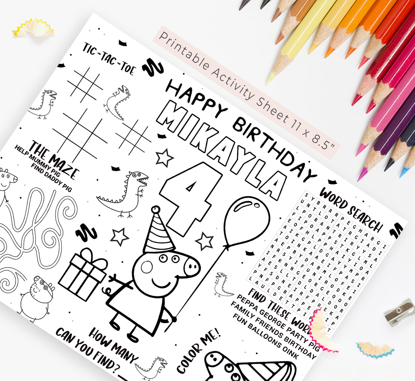 Peppa Pig Activity Sheet + 3 Coloring Sheets