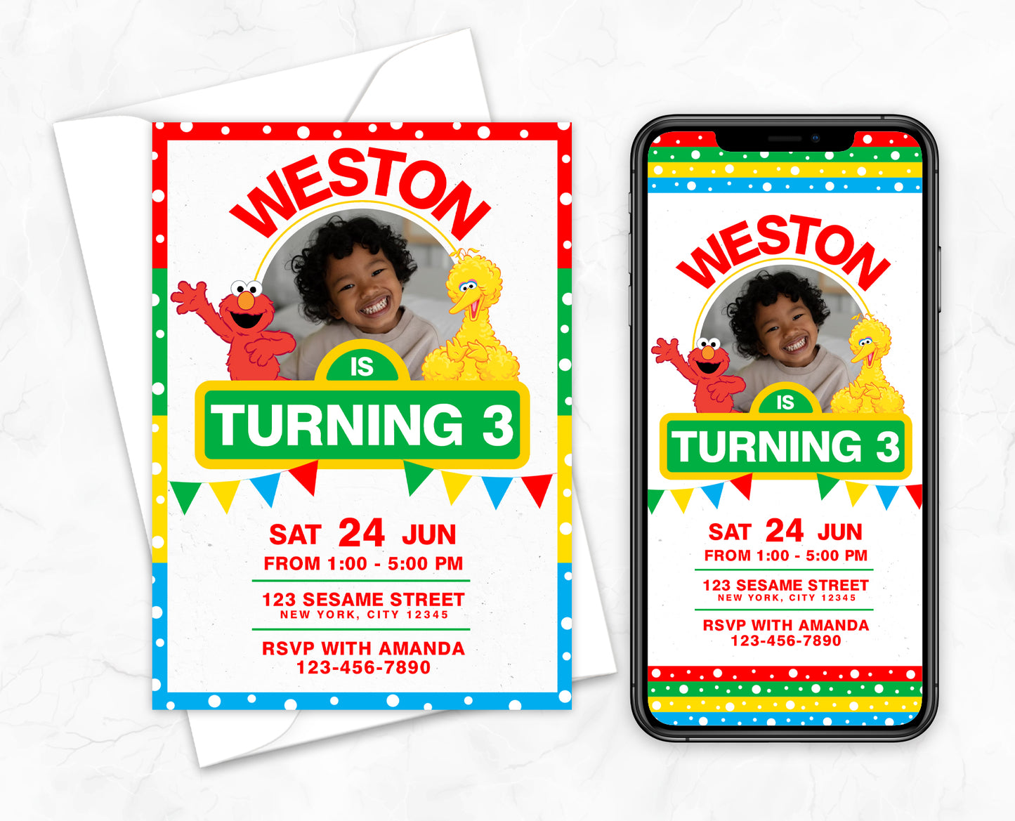 Sesame Street White Polka Dot Invitation