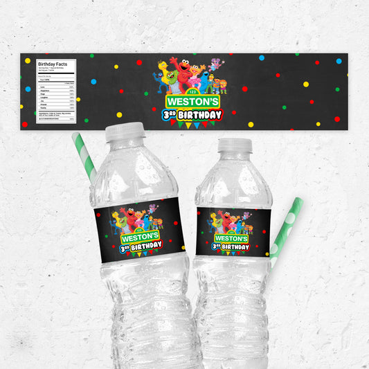 Sesame Street Dark Polkadot Printable Water Bottle Label