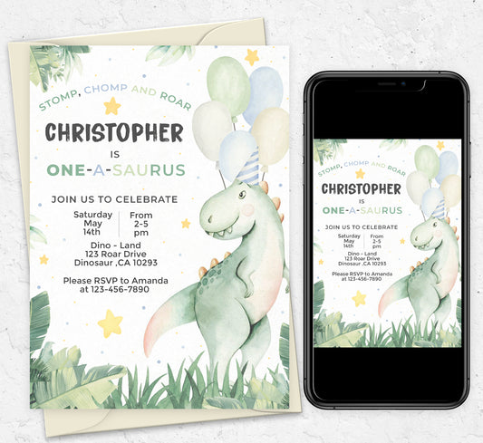 Dinosaur One-A-Saurus Invitation