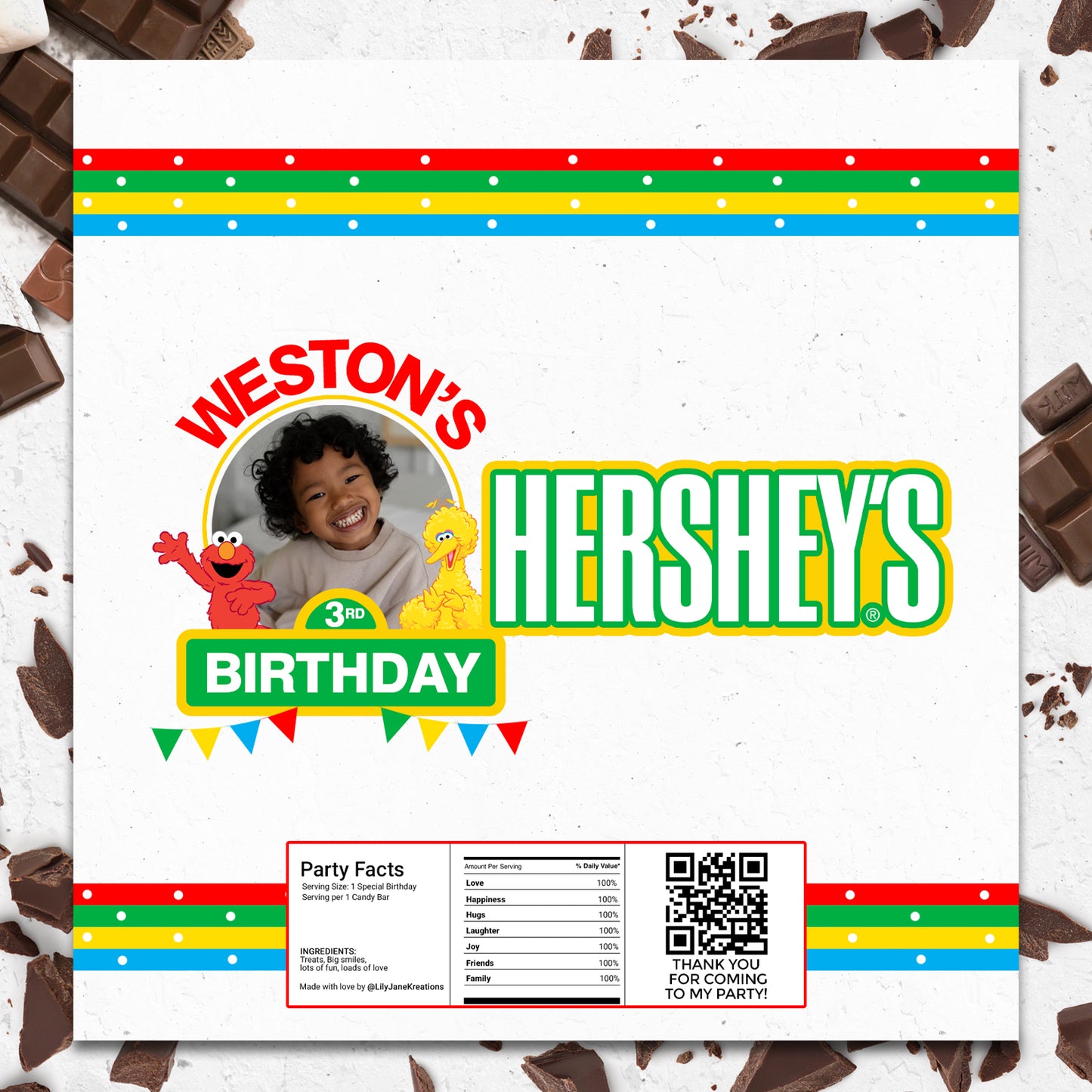 Sesame Street White Polkadot Printable Chocolate Wrapper