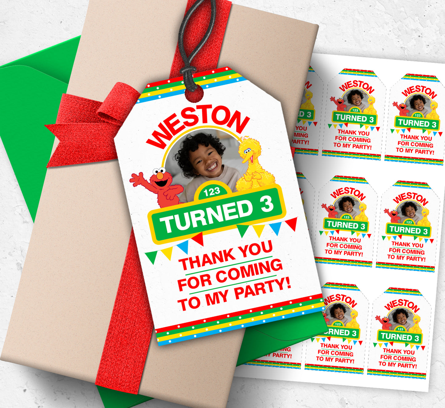 Sesame Street White Polkadot Thank you tags