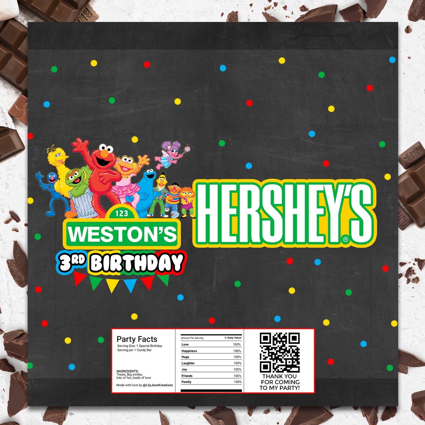 Sesame Street Dark Polkadot Printable Chocolate Wrapper