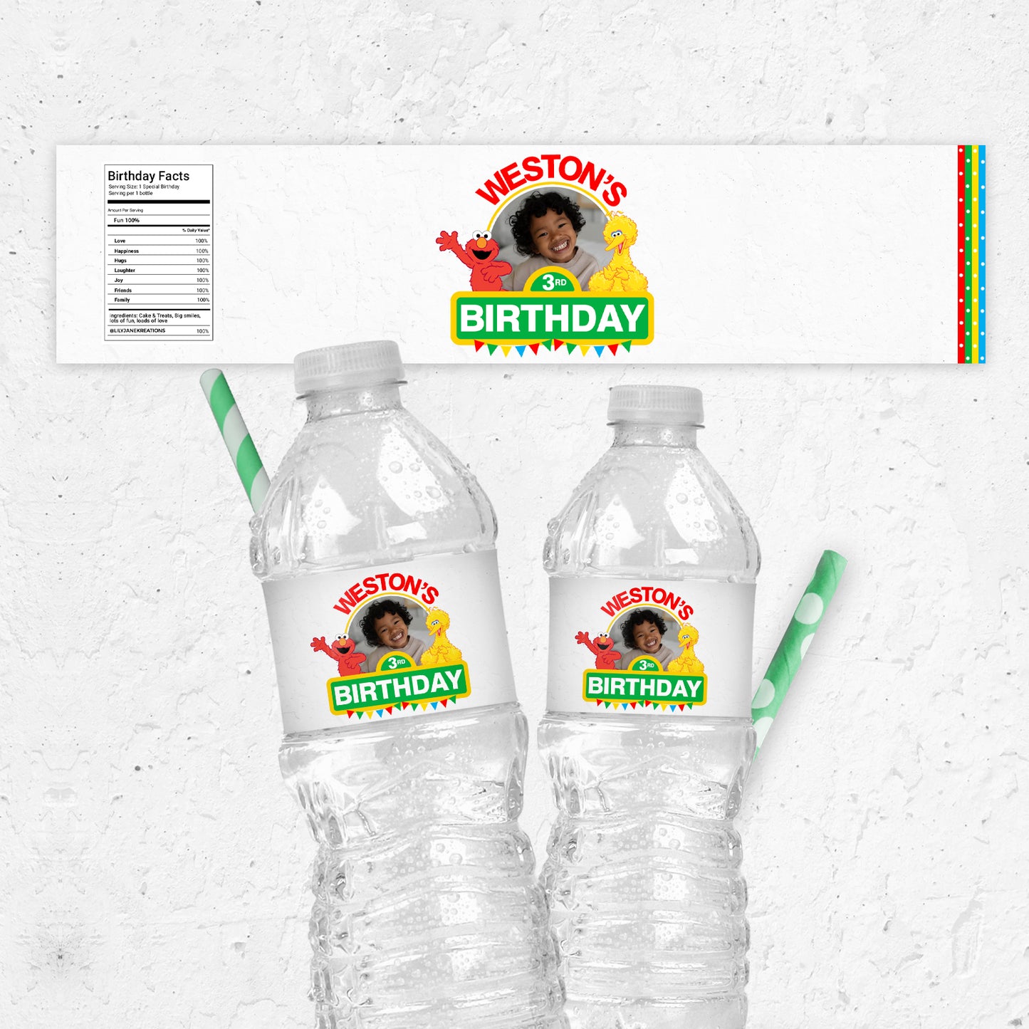 Sesame Street White Polkadot Printable Water Bottle Label