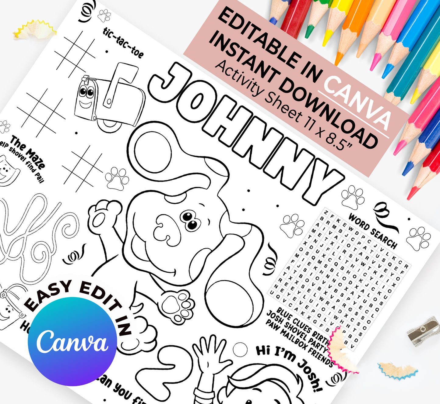Blues Clues Activity Sheet (Edit In Canva & Instant Download)