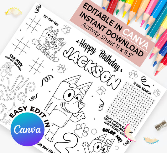 Bluey Activity Sheet (Edit In Canva & Instant Download)