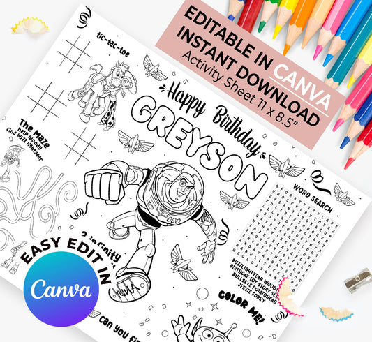 Buzz Lightyear Activity Sheet (Edit In Canva & Instant Download)