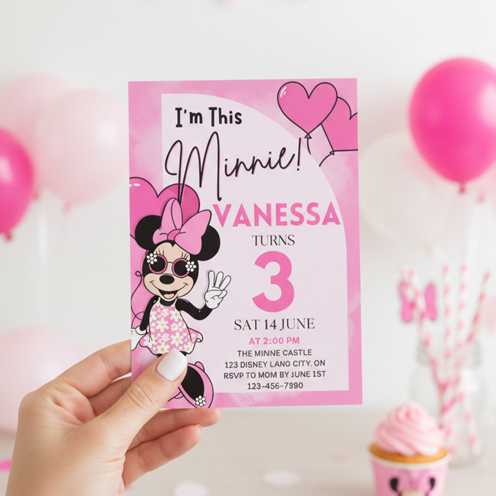 Minnie Mouse Birthday Invitation | Editable Girl Party Invite | Pink Minnie Theme Template – Instant Download