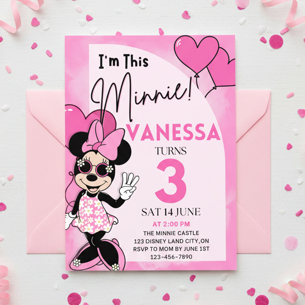 Minnie Mouse Birthday Invitation | Editable Girl Party Invite | Pink Minnie Theme Template – Instant Download