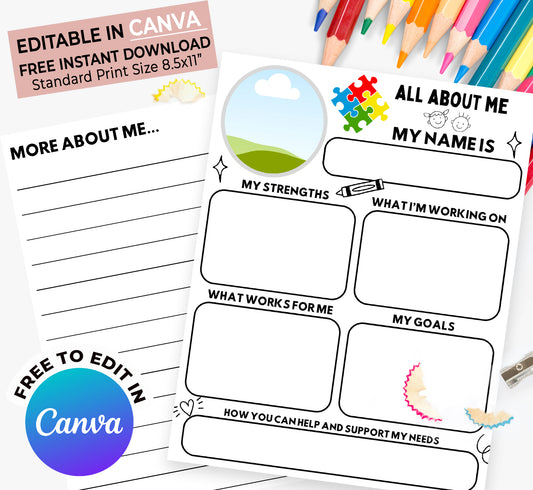 All About Me Sheet (FREE Edit In Canva & Instant Download)