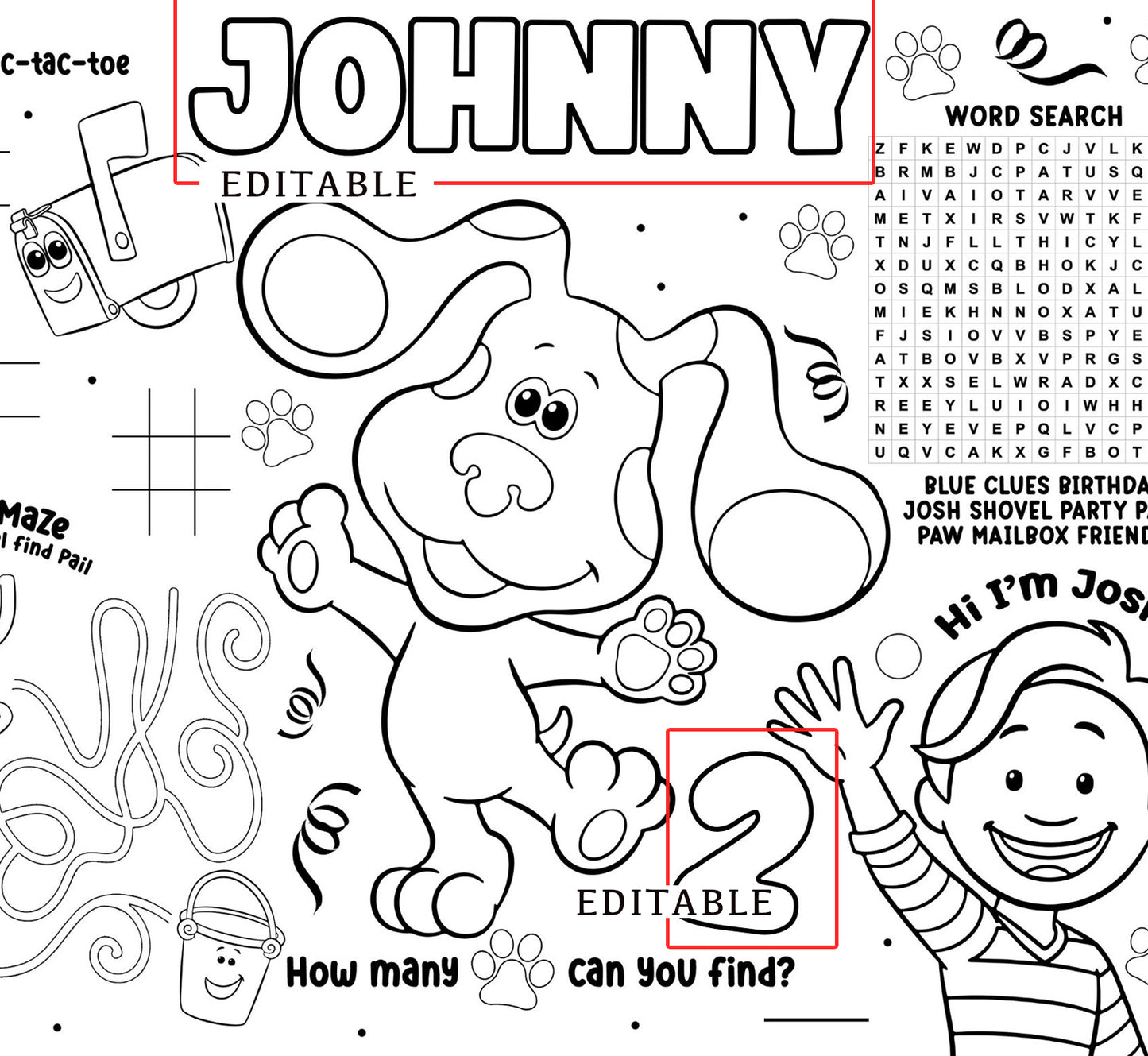 Blues Clues Activity Sheet (Edit In Canva & Instant Download)