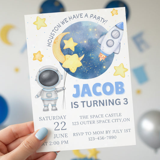Space Birthday Invitation | Editable Astronaut & Rocket Party Invite | Outer Space Theme | Printable Kids Invitation | Instant Download