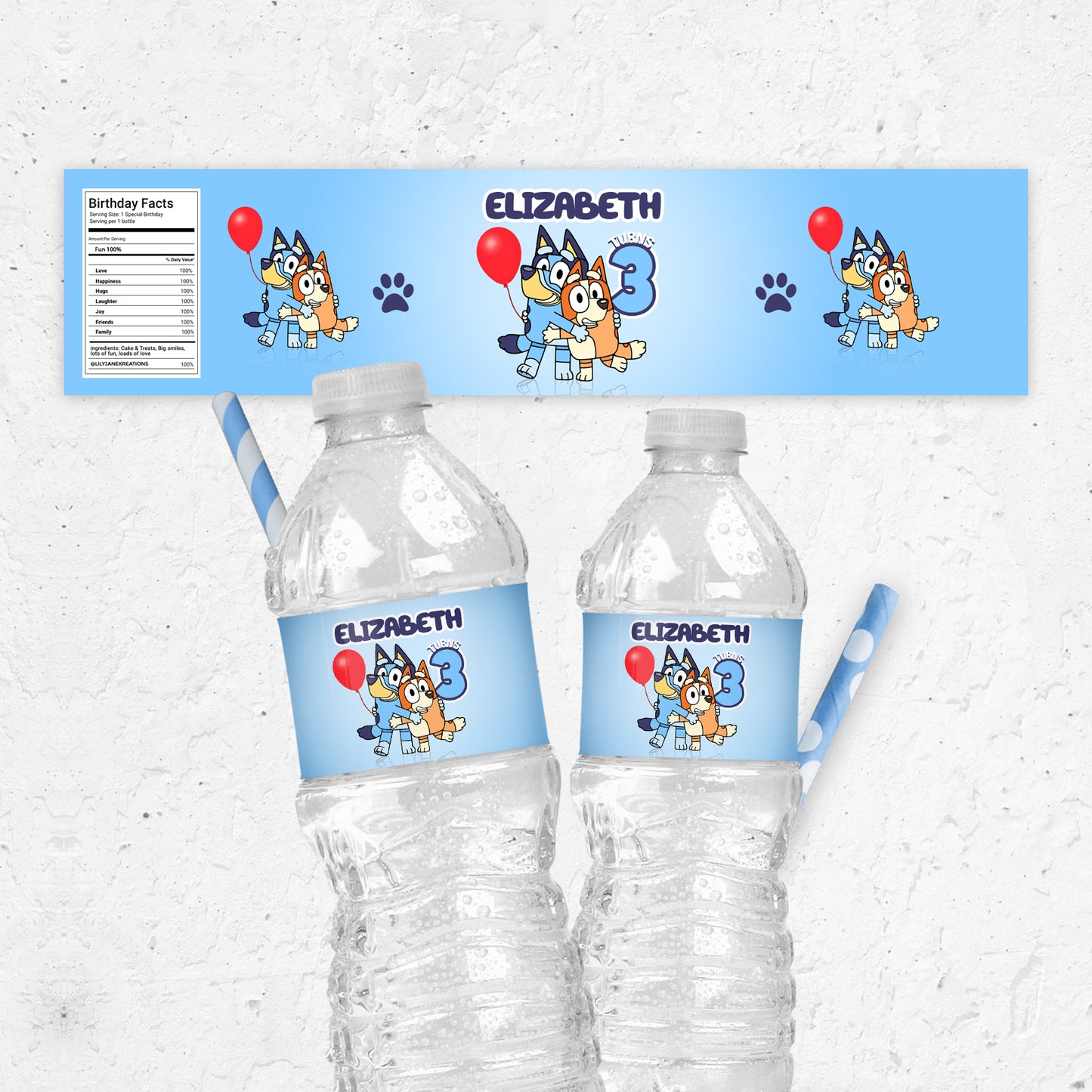 Bluey Printable Water Label