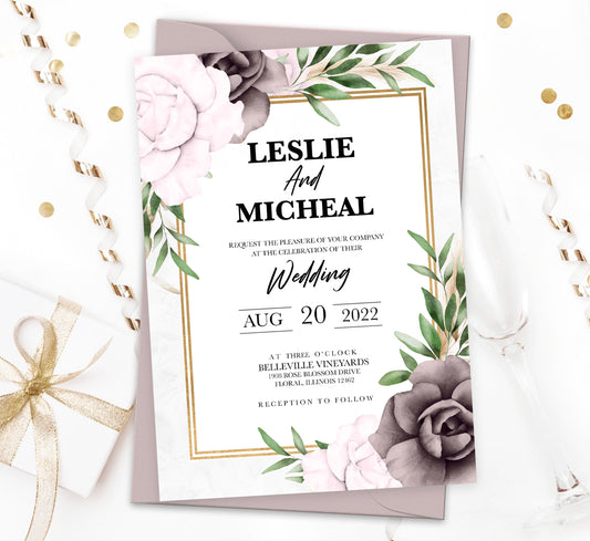 Soft Lilac Floral Wedding Invitation