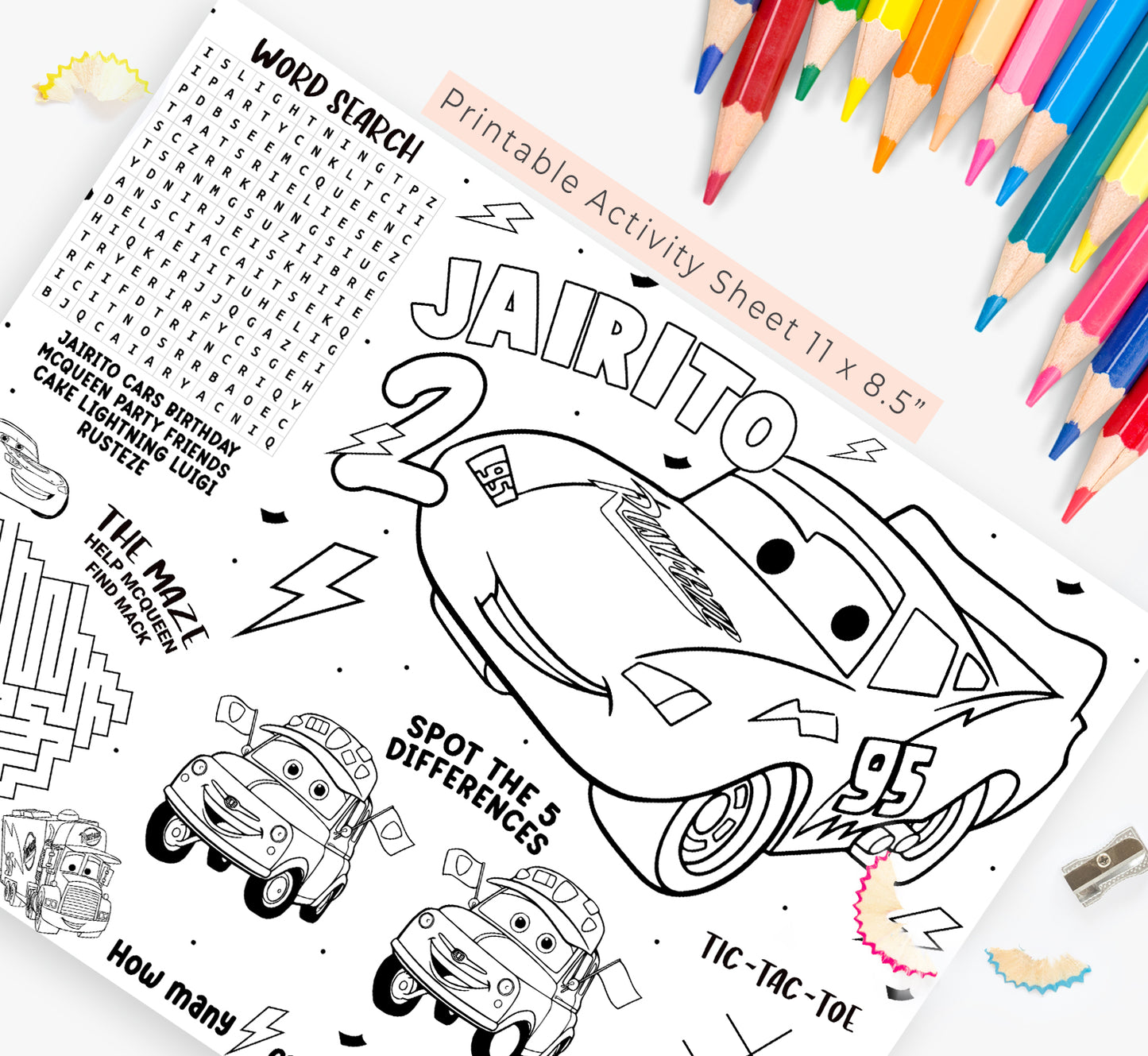 Pixar Cars Activity Sheet lilyjanekreations